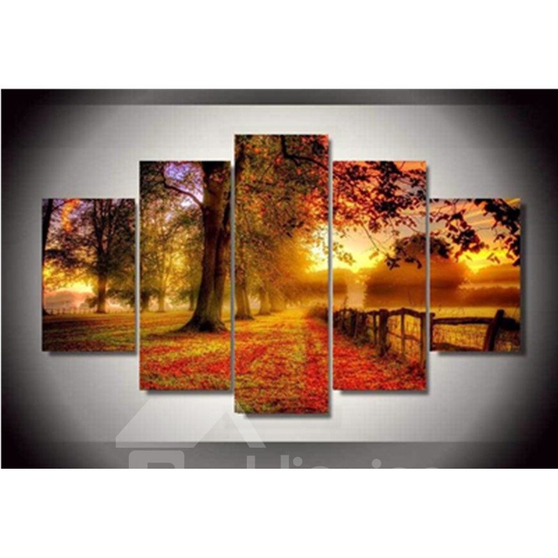 Red Yellow Leaves and Trees Hanging 5-Piece Canvas Eco-friendly and Waterproof Non-framed Prints