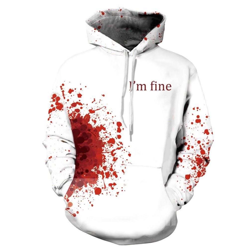 White Long Sleeve Crazy Bloody Pattern 3D Painted Hoodie