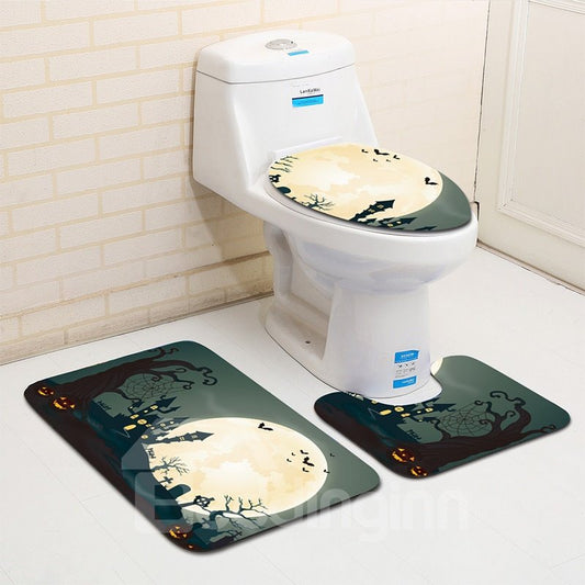 Halloween Large Moon Pattern 3-Piece Water-Absorption Anti-slid Toilet Seat Covers