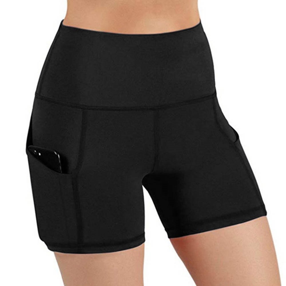 Pantalones cortos casuales de YOGA para mujer, pantalones cortos deportivos atléticos de secado rápido, pantalones cortos de entrenamiento con bolsillo