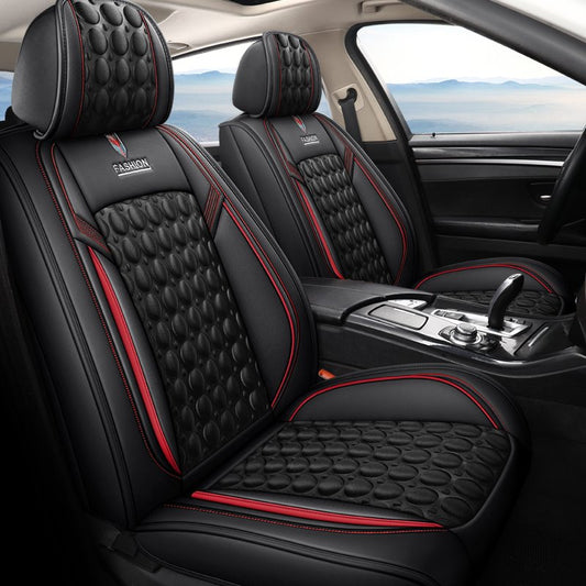 Car Seat Covers Full Coverage Detachable Head Cap 3D Balloon Decompression Technology Wear-resistant Durable Skin-friendly Man-made PU Leather Airbag Compatible 5-seater Universal Fit Seat Covers