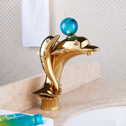 Single Handle Dolphin Shape Bathroom Sink Basin Faucets Chrome Brass