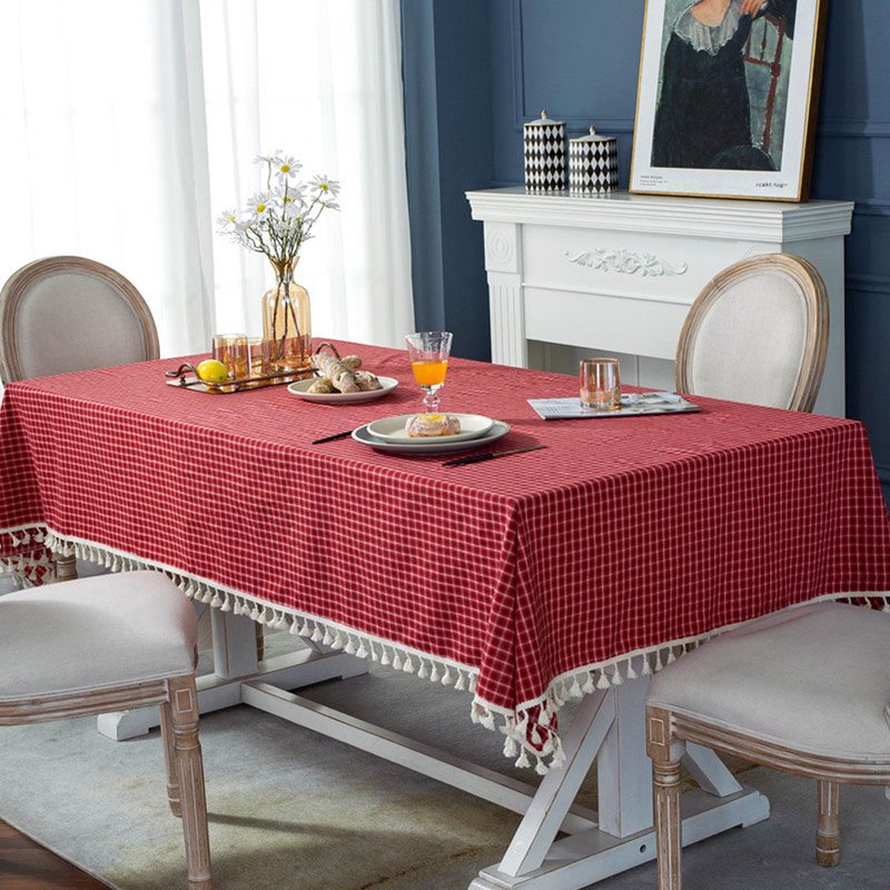 Breeze Rustic Plaid Tassel Tablecloth-Country Buffalo Check Cotton Table Cloth for Spring Fall Thanksgiving Farmhouse Kitchen Dinning Restaurant Decoration