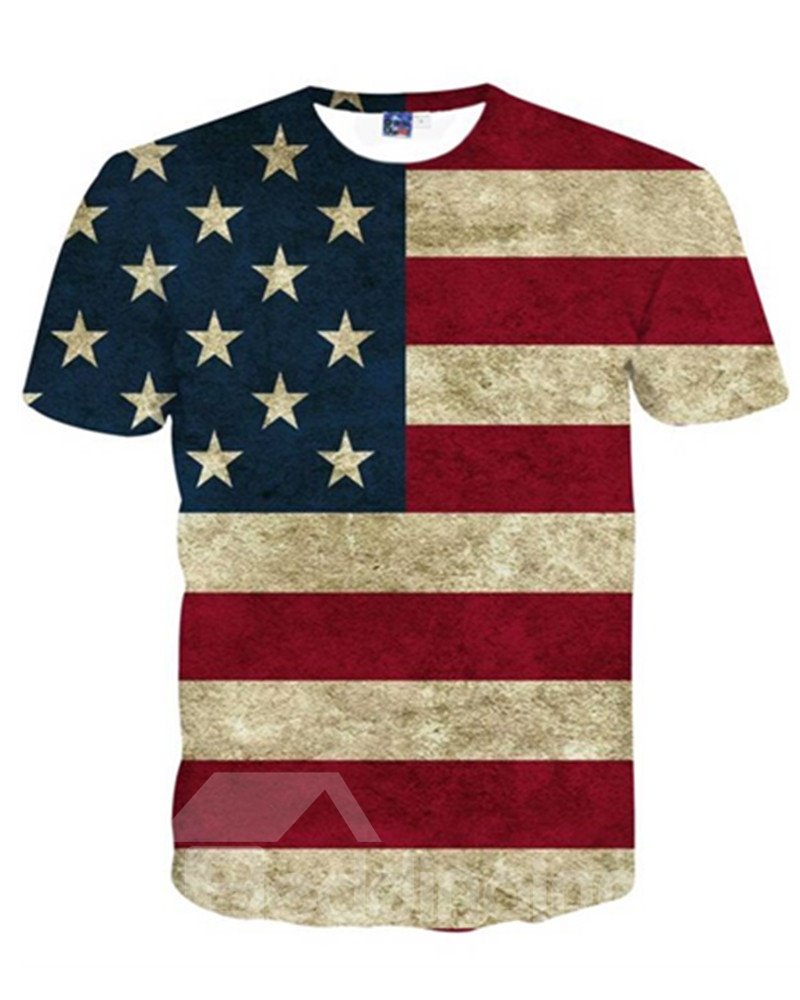 Camiseta pintada en 3D con patrón de bandera estadounidense popular