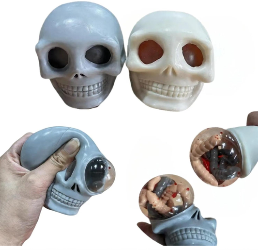 Gross Skull Fidget Toy, Horror Skull Stress Ball with Creepy Bugs for Adults, Realistic TPR Skeleton Head with Bugs Toy for Halloween Scary Party Favors (White) (1PC)