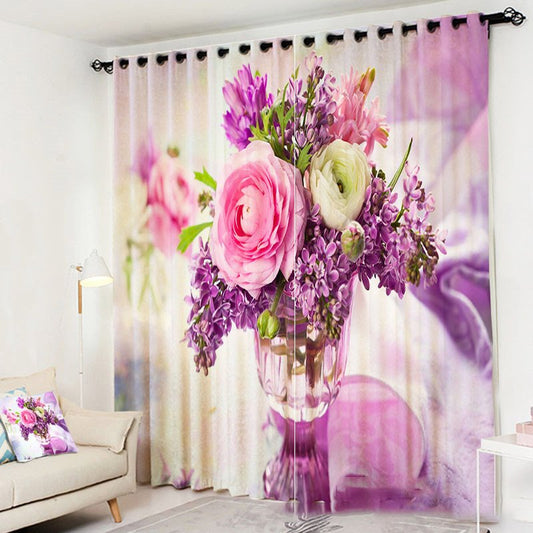 Pink Rose 3D Floral Curtains 2 Panels Blackout Drapes for Living Room Bedroom Decoration No Pilling No Fading No off-lining Polyester