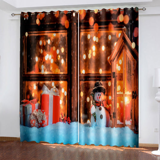 Cortinas opacas 3D navideñas, regalo, muñeco de nieve, ventana exterior, cortinas con estampado navideño dulce para sala de estar, dormitorio, cortinas para ventana, juego de 2 paneles 