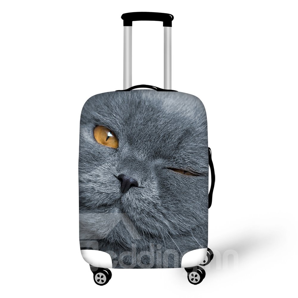 Grey Cat Face for 18-30 Inch 3D Animals Design Spandex Travel Luggage Cover