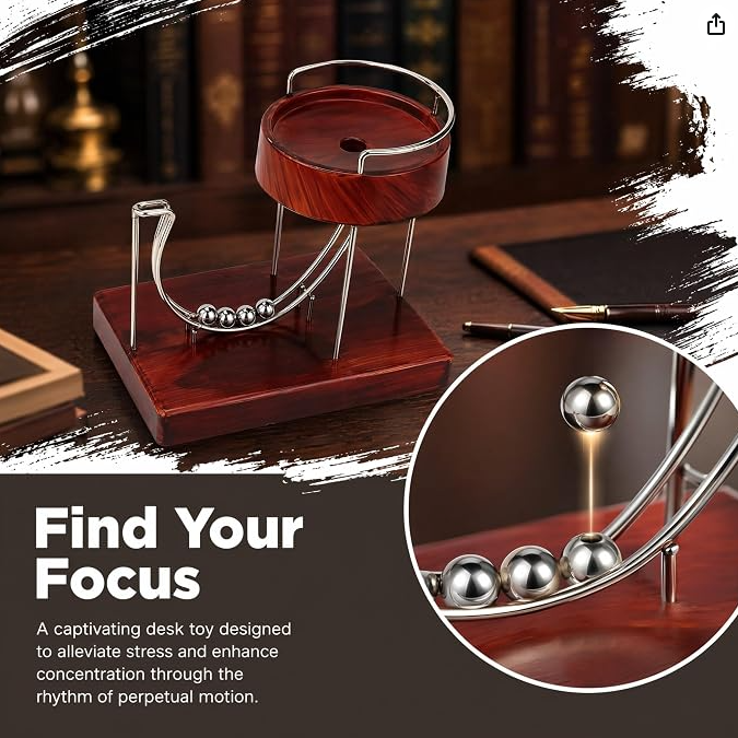 Perpetual Motion Desk Toy,Kinetic Art Perpetual Motion Machine,Non-Stop Rolling Ball Toys