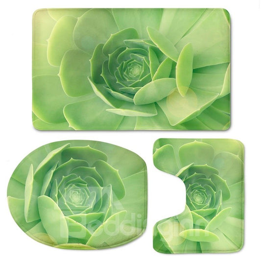 Green Cactus Pattern 3-Piece Flannel PVC Soft Water-Absorption Anti-slid Toilet Seat Covers