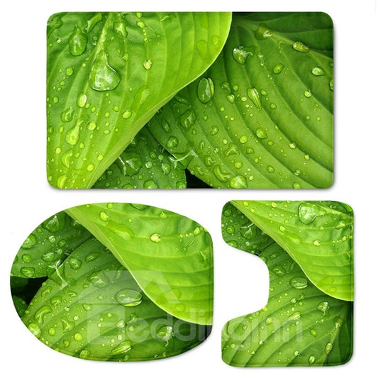 Green Pattern 3-Piece Flannel PVC Soft Water-Absorption Anti-slid Toilet Seat Covers