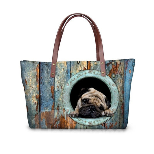 Boring Bulldog Waterproof Sturdy Durable 3D Printed for Women Girls Shoulder HandBags