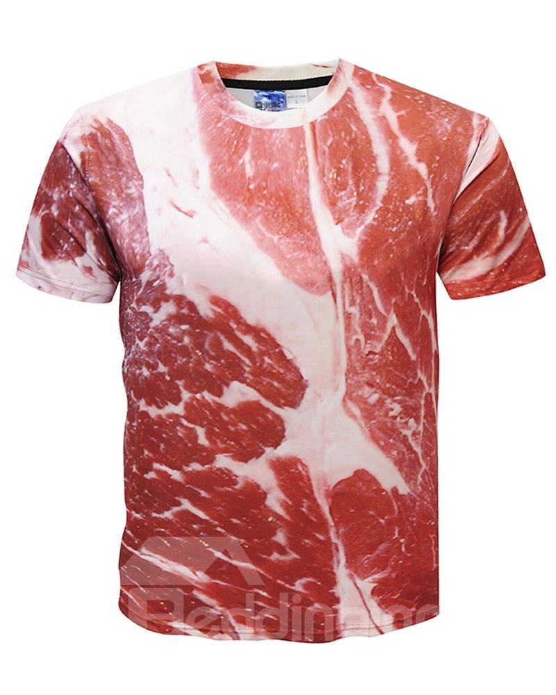 Hot Meat Print Round Neck Tee Men 3D Graphic Short Sleeve Tops T-Shirt