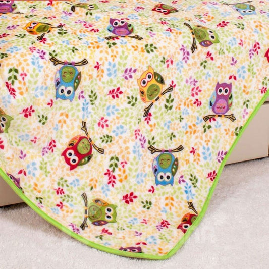 Cute Colored Owls Rest on Branches Pattern Children Blanket