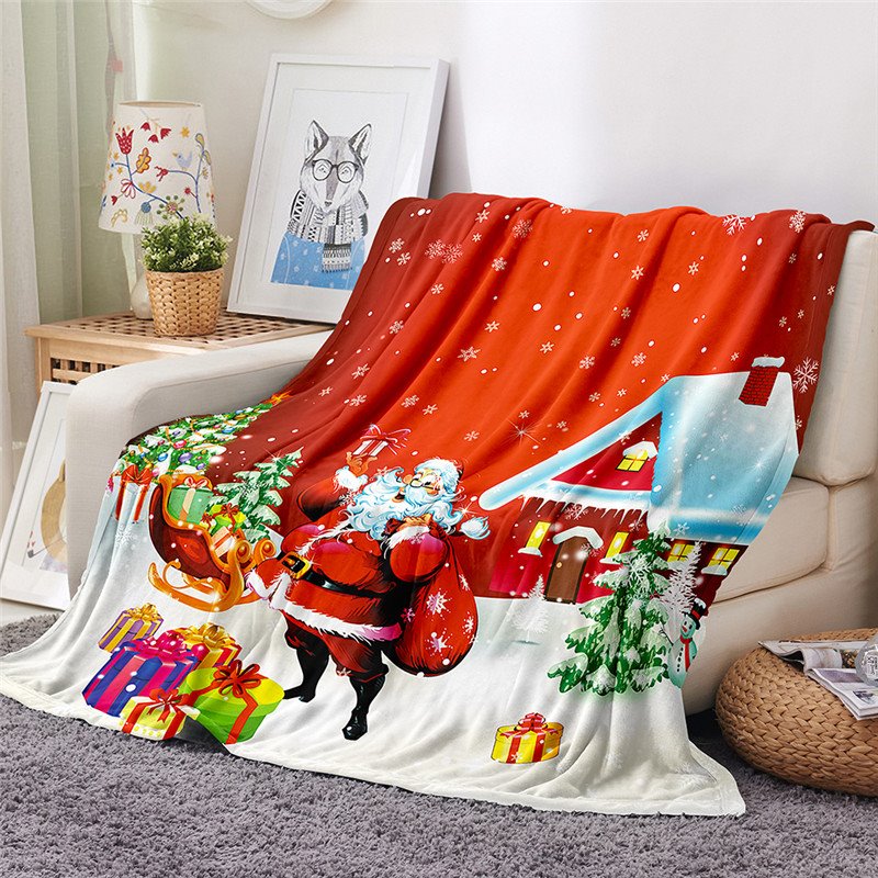 Weihnachts-3D-Decke, Korallen-Fleece, Bürodecke, Sofadecke, Schlafzimmerdecke, hält im Winter warm, Polyester, Neujahrsgeschenk 