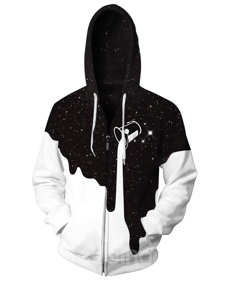 Long Sleeve White Milk Pour Pattern 3D Painted Hoodie