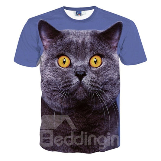 Entzückendes, kurzärmliges T-Shirt mit 3D-Muster und Rundhalsausschnitt mit Katzengesicht