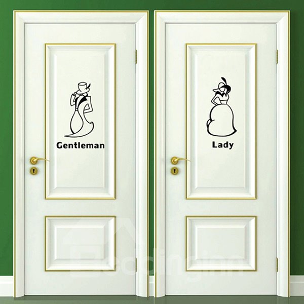 Indicative Gentleman and Lady Bathroom Door Signs Removable Wall Sticker