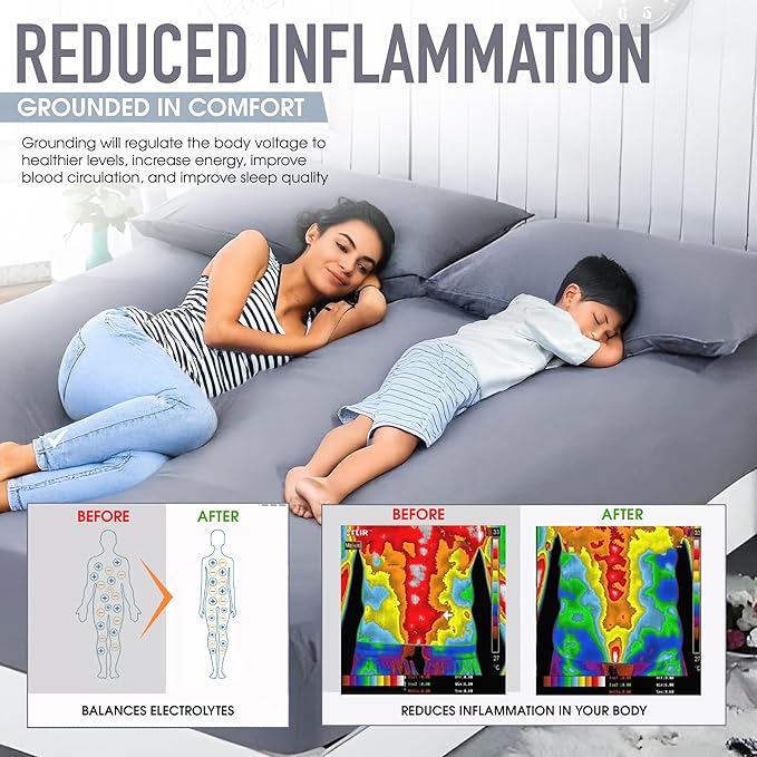 Grounding Fitted Sheet, 400 TC Cotton Conductive Sheet with Silver Fiber, Antimicrobial Healthy Bedding Set