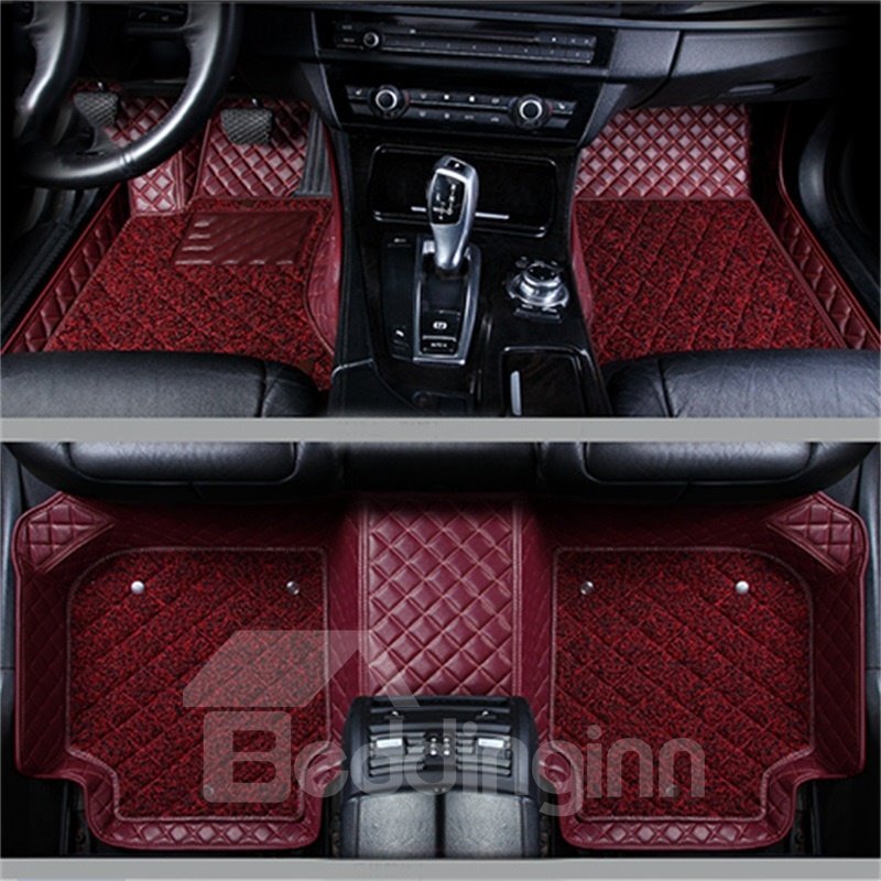 Double Layer Fabric Grid Line Design Bright-coloured Durable Custom Fit Car Floor Mats