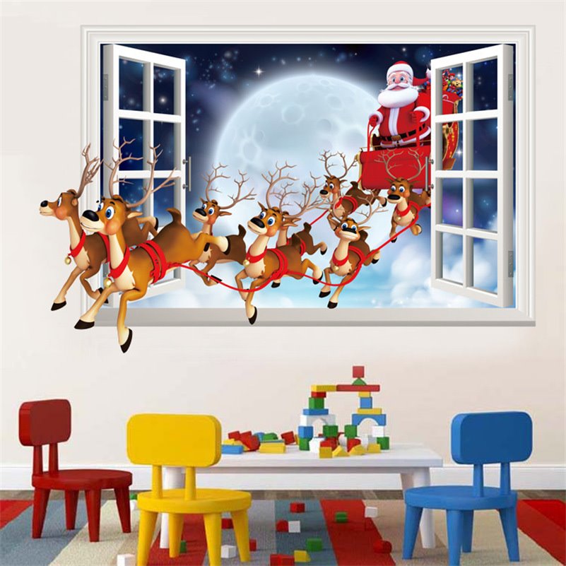 Pegatinas decorativas navideñas, ventanas falsas 3D, pegatinas de piratas de Papá Noel, pegatinas de pared, decoraciones para sala de estar y dormitorio 