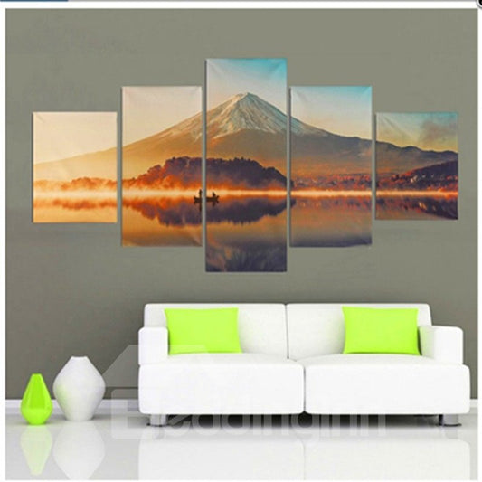 Snow Mountain and Lake Hanging 5-Piece Canvas Waterproof and Eco-friendly Non-framed Wall Prints