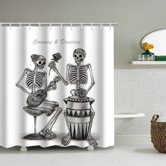 Halloween Skeletons 3D Shower Curtain White Window Curtains for Halloween Decorations Theme Decor Props Bathroom Polyester Waterproof Mouldproof