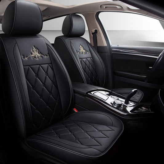 Luxuriöse Krone, schlichter Stil, hochwertiges Leder, 5-Sitzer-Sitzbezüge mit universeller Passform, Airbag-kompatibel, sicher, komfortabel und langlebig, universelle Passform, Zubehör für Auto, LKW, Van, SUV 