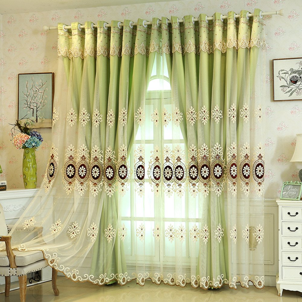 Modern Embroidery Floral Curtain Sets Sheer and Lining Curtain Polyester Blackout for Living Room Bedroom