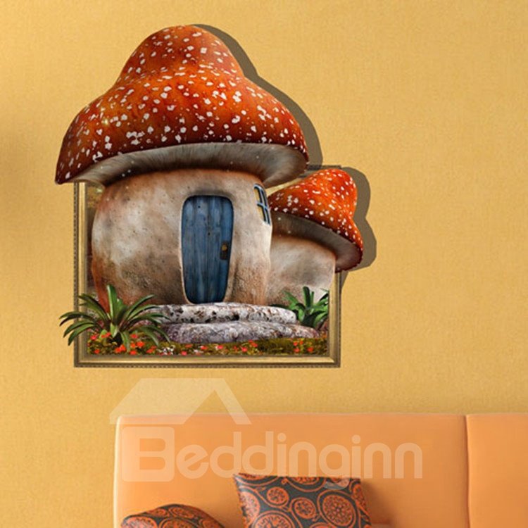 Hübscher kreativer 3D-Pilzhaus-Wandaufkleber