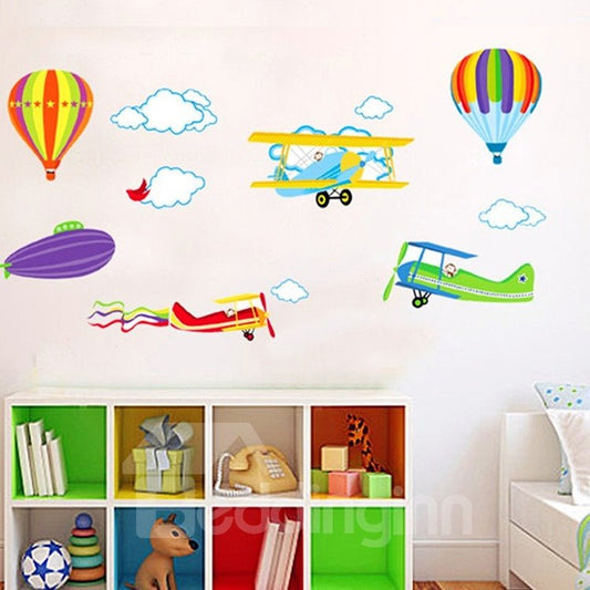 Globos, aviones y nubes, pegatina de pared impermeable para guardería/habitación infantil