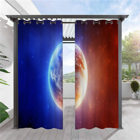 Cortinas modernas con estampado 3D de galaxia para exteriores, cortina superior con ojal para cabaña, impermeable, a prueba de sol, aislante térmico, 2 paneles