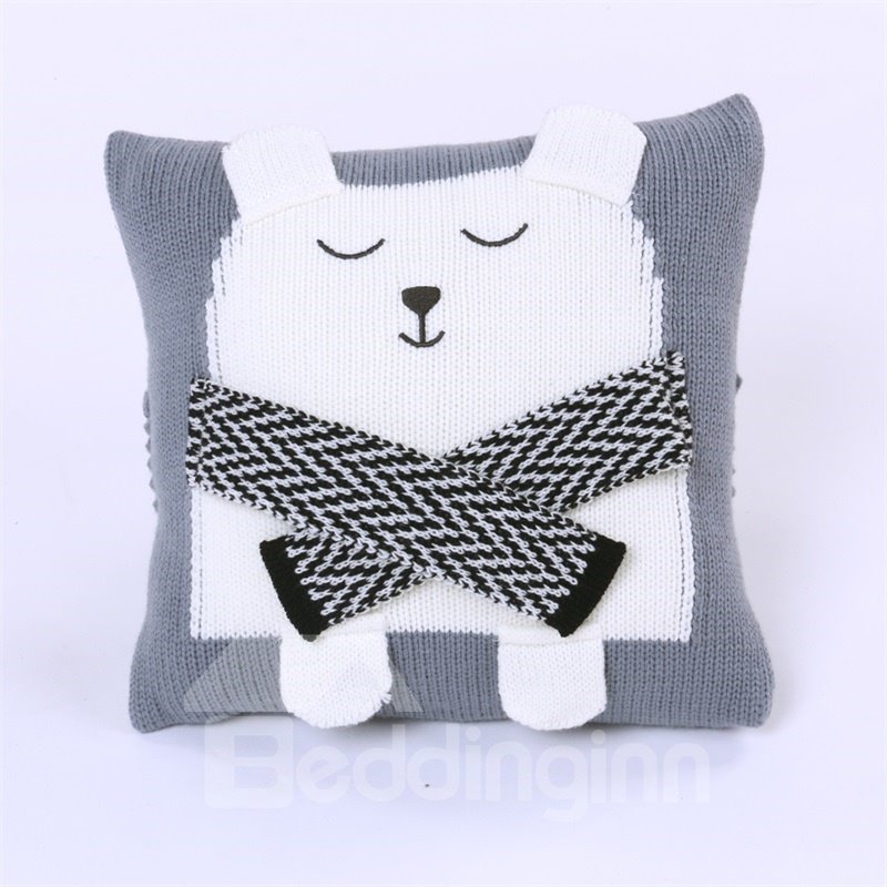 3 Color 13.8*13.8in Lovely Bear Knit Acrylic Fibers Kids Soft Throw Pillow