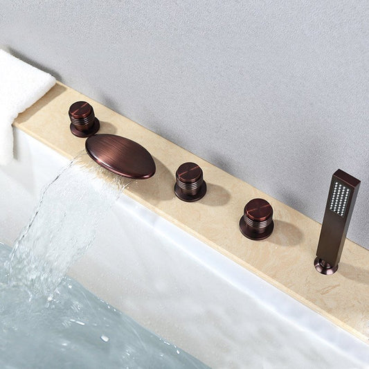 Retro Vintage 5-Hole Roman Tub Faucet with Hand Shower, Triple Cross Handles