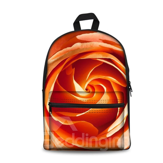 Mochila impresa en 3D, ligera, lavable, con hermoso patrón de flores de color naranja