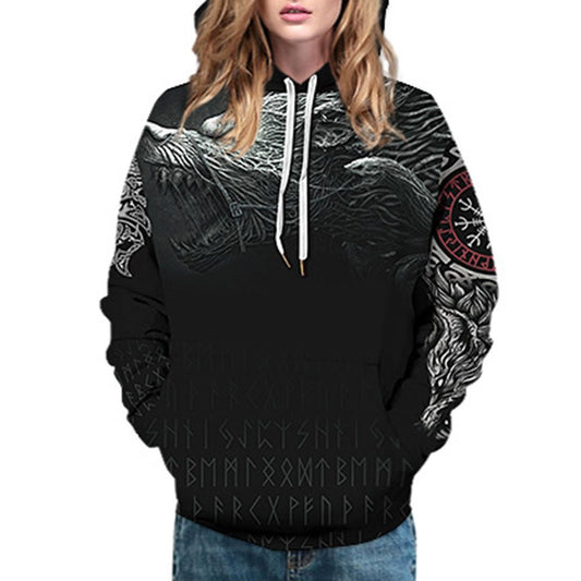 Black 3D Printed Animal Men's Hoodie Couple Outfit Unisex Pullover Hoodies Fashion Long Sleeve Loose Sweatshirt Sportswear