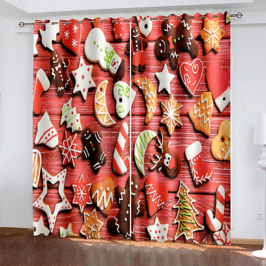 3D Blackout Curtains Red Xmas Snacks Print Curtains for Living Room Bedroom Window Drapes 2 Panel Set