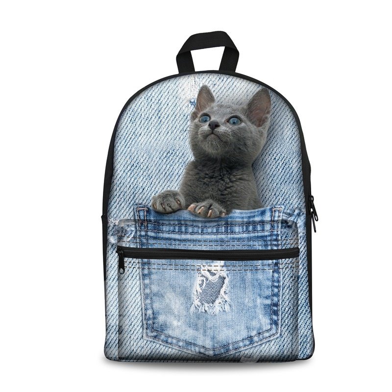 Design 3D Blue Cat Fashion Muster Schule Outdoor Rucksack