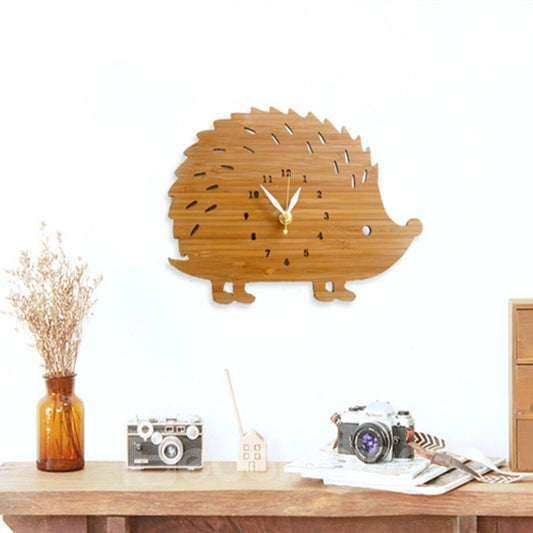 Hedgehog Bamboo Mute Khaki Hanging Wall Clock