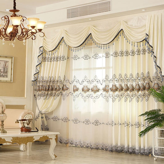 European Chiffon Embroidery Custom Blackout Sheer Curtains Breathable Voile Drapes No Pilling No Fading No off-lining