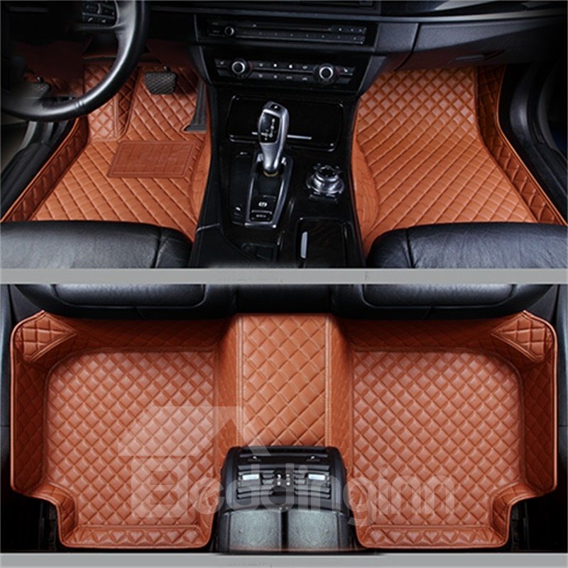 Durable Leather Grid Line Design Bright-coloured Durable Custom Fit Car Floor Mats Anti-skid Wear-resistant Dirt-resistant Durable And Breathable