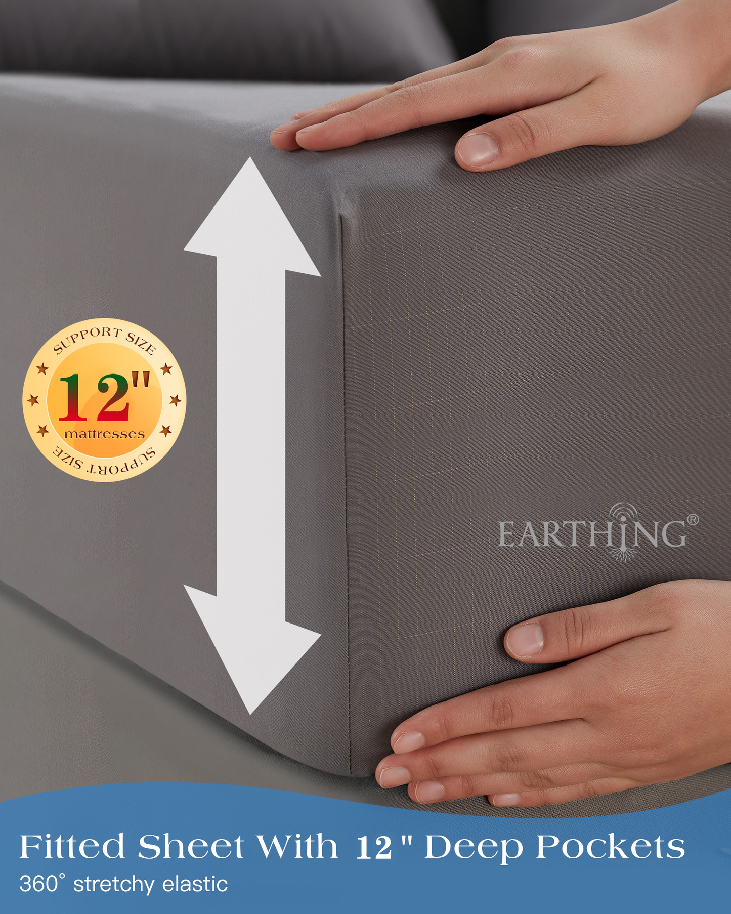 Grounding Fitted Sheet, 400 TC Cotton Conductive Sheet with Silver Fiber, Antimicrobial Healthy Bedding Set