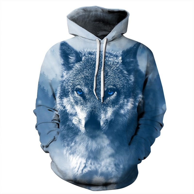 Mens Womens Wolf Hoodies 3D Graphic Printed Pullover Hoodie Hooded Sweatshirt with Pockets