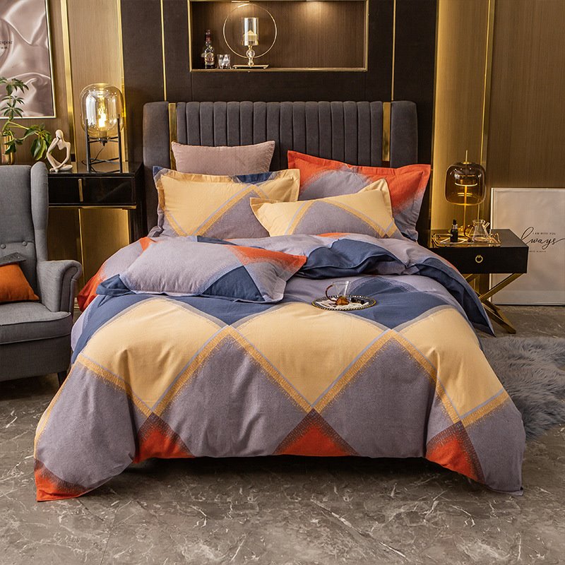 Modernes, farblich passendes 4-teiliges Bettwäsche-Set/Bettbezug-Set aus weicher, bequemer Baumwolle für Doppelbetten 