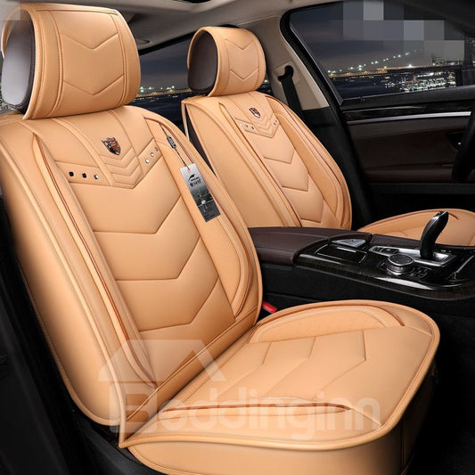 5 Seats Unfading Hard-Wearing Dirt-Proof Modern Style Plain Pattern Man-Made Leather Universal Car Seat Cover Fit for SUV Sedan Pick-up
