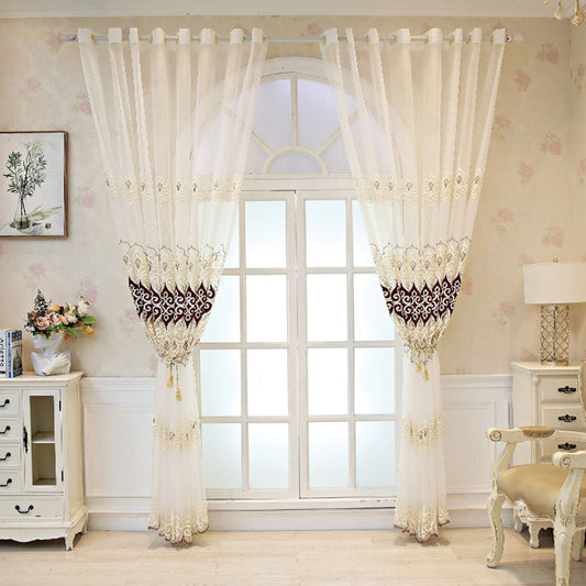 European Embroidery Sheer Curtains for Living Room Bedroom Polyester Custom 2 Panels Breathable Voile Drapes No Pilling No Fading No off-lining