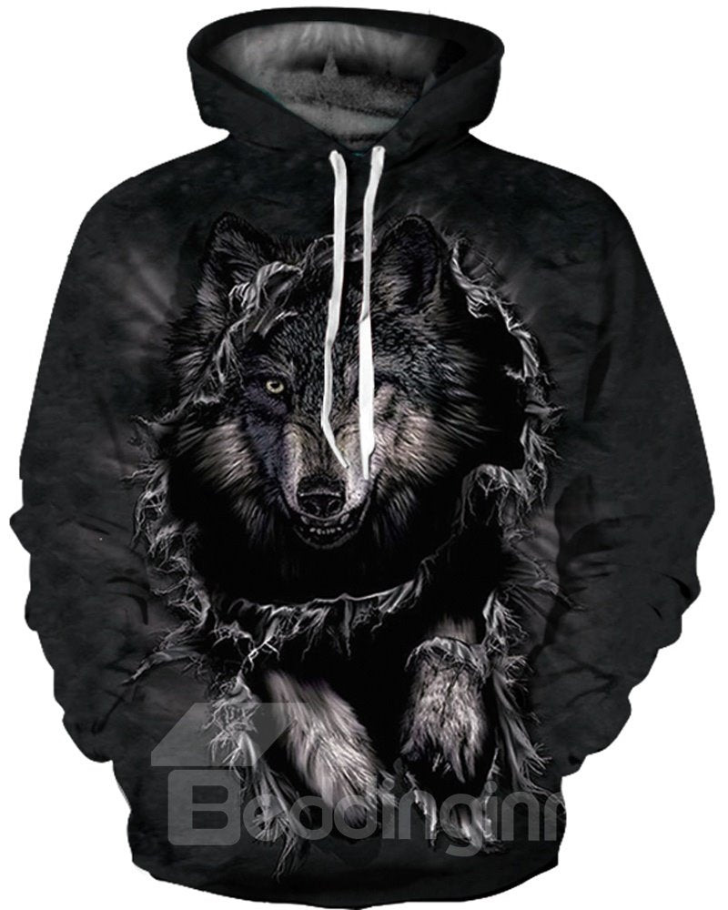 Long Sleeve Lonely Wolf Pattern 3D Painted Hoodie