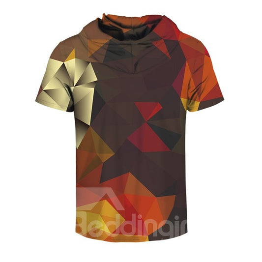 Geometrisches Rhombus 3D-gedrucktes, kurzärmliges, farbenfrohes Herren-T-Shirt mit Kapuze