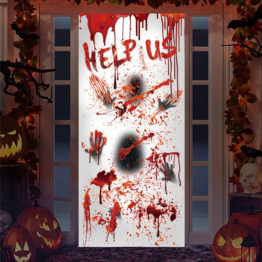Creativo rojo Halloween 3D murales de puerta huella de sangre ayúdenos decoraciones de pared PVC no se desvanece impermeable cubierta de puerta extraíble una pieza 