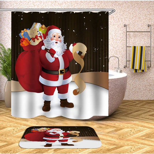 Cortinas navideñas 3D Papá Noel con regalos, cortina divisoria para baño, poliéster resistente al agua y al moho 